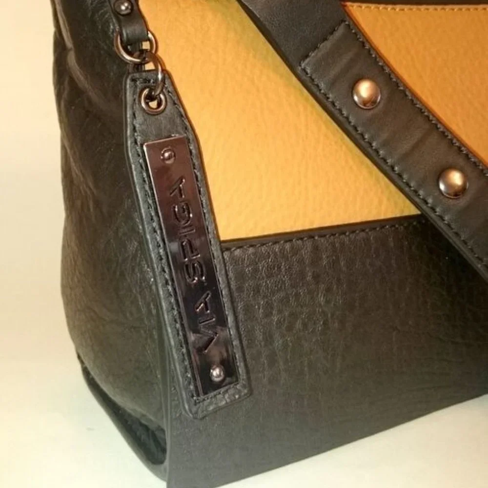 Via Spiga New Bag 2-tone Leather Crossbody Handbag BLACK BROWN